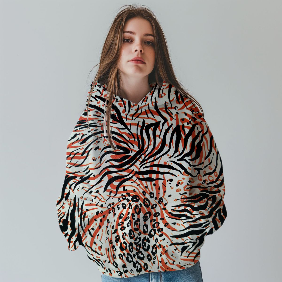 New Design Leopard Print Fashionable 3D Digital Printing Hooded Autumn/Winter Hoodie