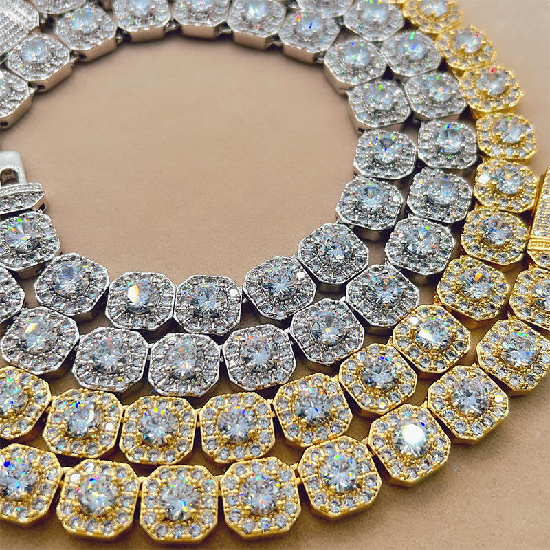 10mm Moissanite Square Circular Shape Cuban Necklace S925 Silver Iced Out For Men Women Hip Hop Jewelry Pass Diamonds Tester