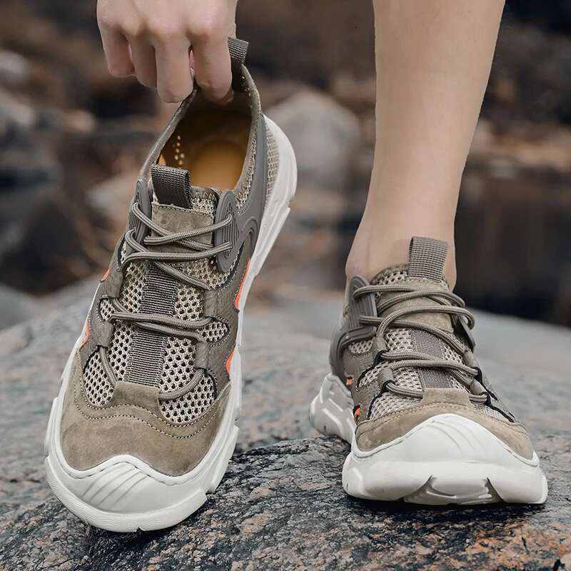 2025 Fashion New Summer Breathable Casual Comfortable Thin Mesh Soft Sole Slip Over Sports River Tracing Shoes Men
