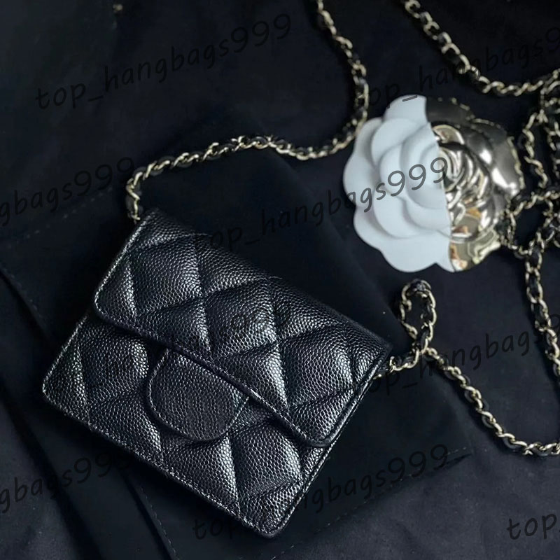 Girls Hand Caviar Calfskin Mini Cross Body Wallet On Chain WOC Card Holder Purse Large Capacity Crossbody Bag Shoulder Flap Pocket OL Trend Clutch Handbags 12cm