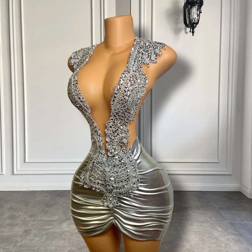 Sparkly Short Prom Dresses: Sheer O-Neck Frilled Mini Dress for Birthday Parties, Sier and Black