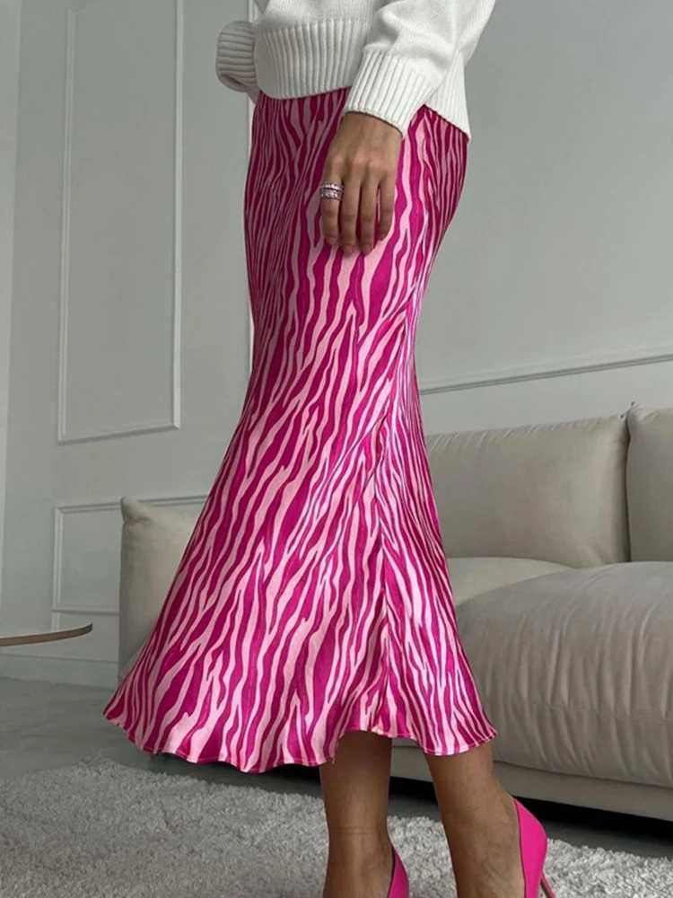 Skirts 2025 Summer Autumn Womens Elegant Midi Satin Dress Printed High Waist Office Womens Body Pencil Ultra Thin Dress Y250314A0HW