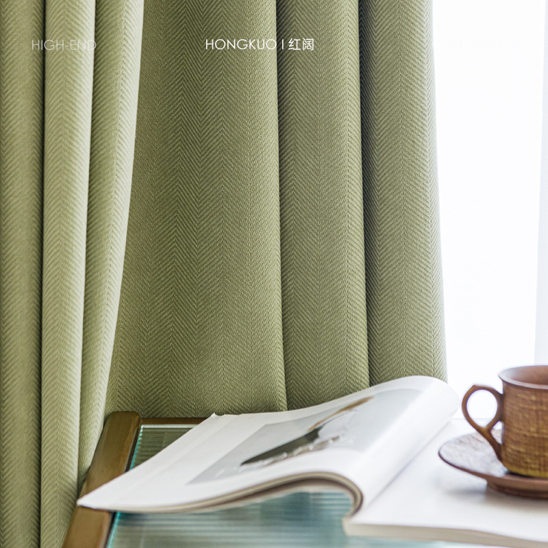 D318 jacquard chenille herringbone pattern thickened blackout curtains finished bedroom living room Curtain