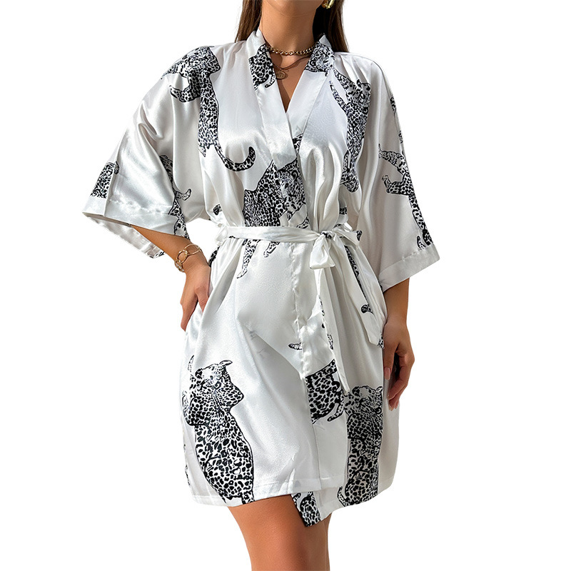 Chic Imitation Silk Tied Bathrobe & Cardigan Combo - Comfortable Ladies Sleepwear