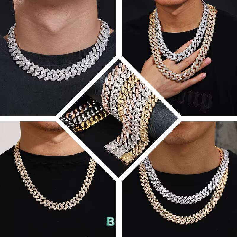 Hip Hop Jewelry Necklace Men D Color VVS Gold plated Mossanite k Cuban Moissanite Chain