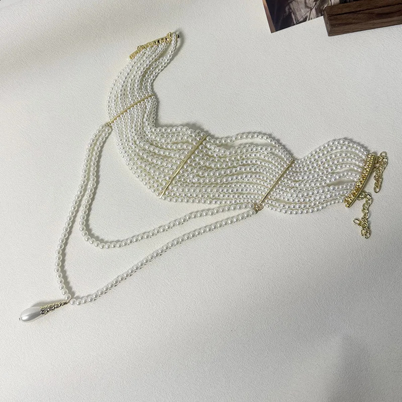 Vintage Handmade Multi-layer Pearl Tassels Choker Collar Chain Necklace250305