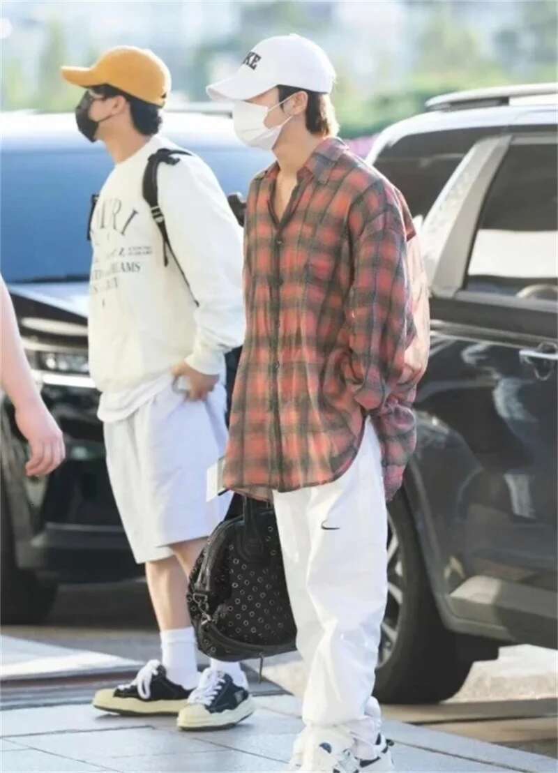 OUR LEGACY Rose Red Checkered Shirt Men Women Gradual Lazy Style Casual Loose Long Sleeved Tops