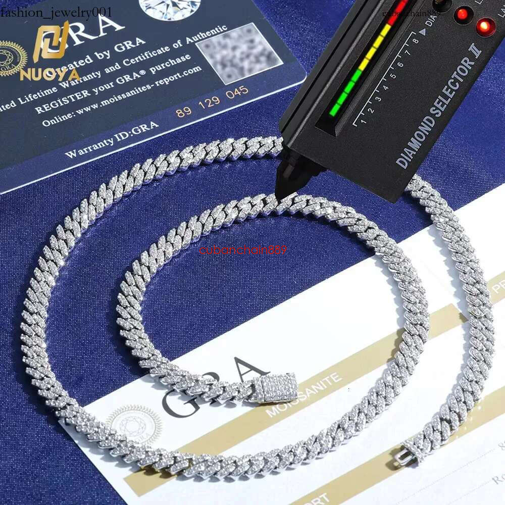 NUOYA Hight Quality 6MM VVS Moissanite k Hip Hop Jewelry Women White Gold Sier Cuban Chain Necklace For Gift