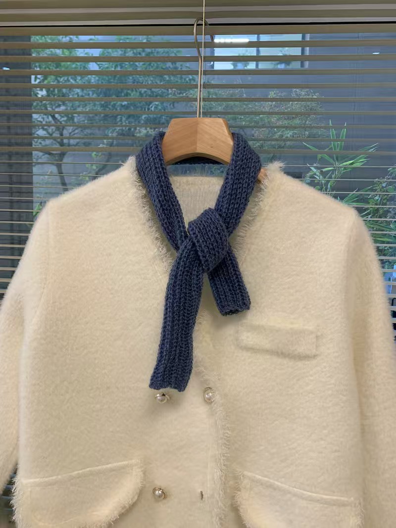 K125 Good stuff for atmosphere~Wool blended short thin scarf niche trendy solid color sausage autumn and winter small scarf for men and women