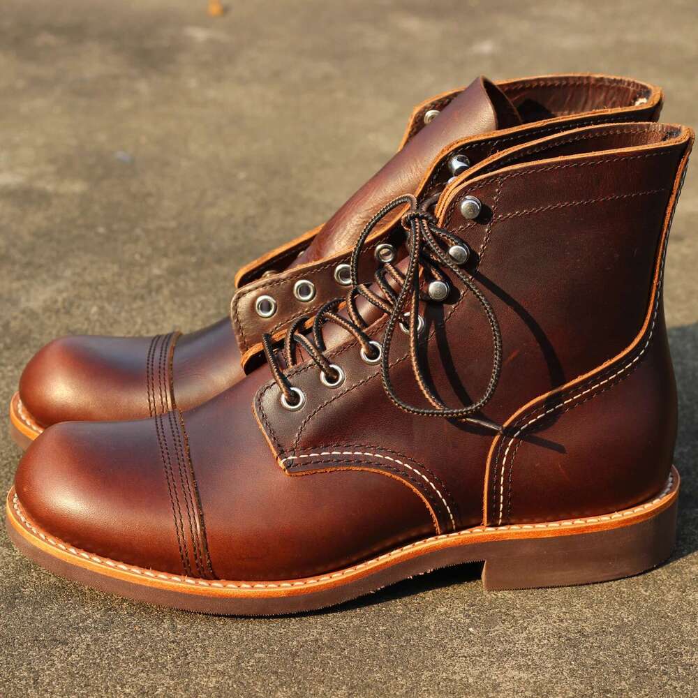 Durable Goodyear-Welted Motorcycle Red Heritage Boots Oil Genuine Leather 8111 Iron Ranger Boot For Men Cowhide Mid-Cut Shoes