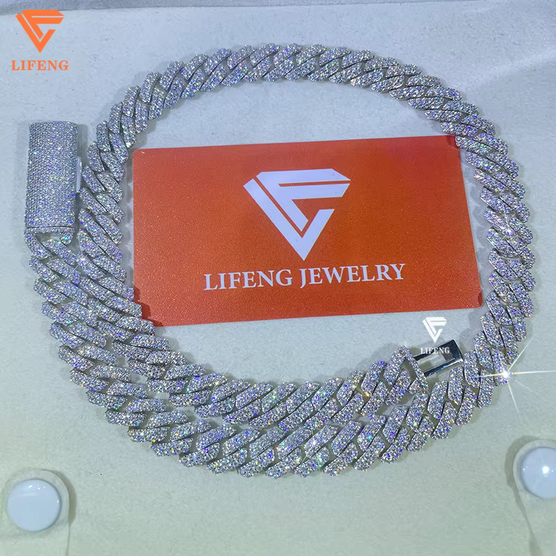 Custom White Gold Plated Sterling Sier 12mm Cuban Link Chain Iced Out VVS Moissanite Dia Necklace Hip Hop Men Jewelry