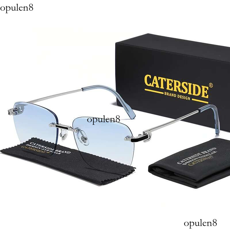CATERSIDE New Pilot Rimless Sunglasses Men Gradient Sun Glasses Women Retro Business Shopping UV400 Lunette De Soleil Homme