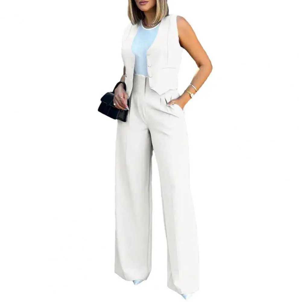 Casual Suit Set Women Tracksuit Wide Leg Pants Suit Vest Solid Color Tracksuit Elegant Lady Baggy Pants Two Pieces SetT250314