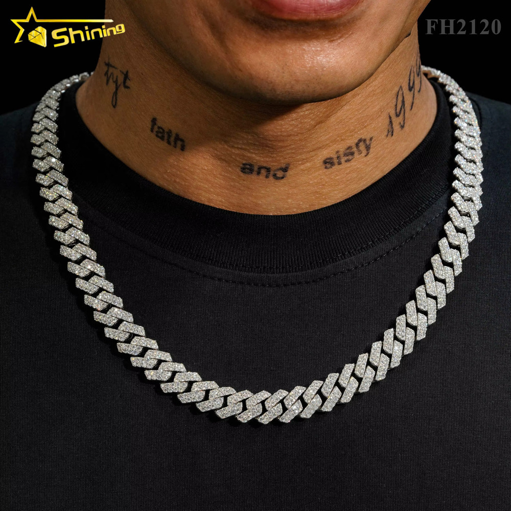 Hot Sale Iced Out Pass Diamond Tester 925 Sterling Silver Cuban Necklace 12MM Hip Hop Jewelry Moissanite Cuban Link Chain