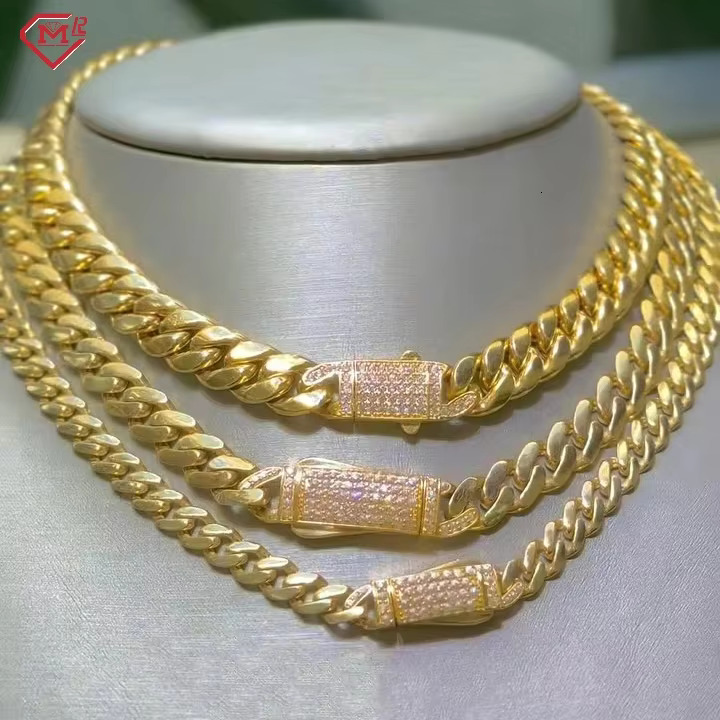 Hip Hop Moissanite Cuban Link Chain 925 Sterling Silver 12mm Necklace Men Moissanite Cuban Chain