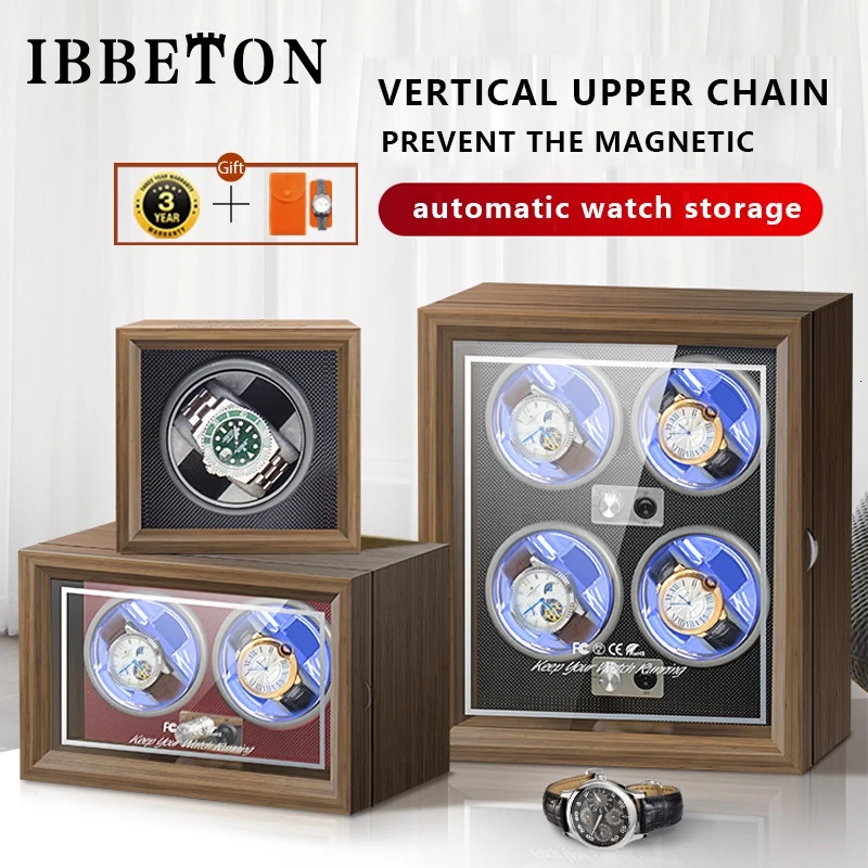 IBBETON Wood Watch Winder High-End 2 4 6 Slots Automatic Watches Box With Mabuchi Mute Motor Watch Cabinet Clock Storage 250306