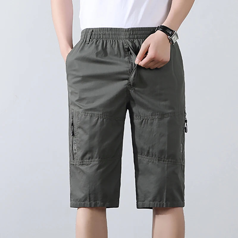 Male Cargo Pants Knee Shorts Classic Summer Shorts Multiple Pockets Large Size Cotton Half Pants Khaki Army Green Shorts 250314