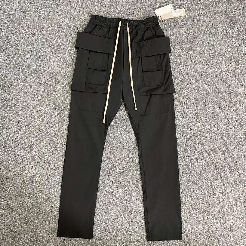 Men Hi Streetwear Double Belt Drop Crotch Cargo Pants
