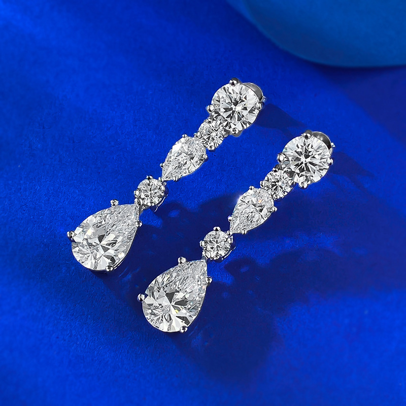 2025 Sparkling Top Sell Dangle Earrings Luxury Jewelry Real 100% 925 Sterling Silver Water Drop White Moissanite Diamond Gem Lady Women Long Earring G
