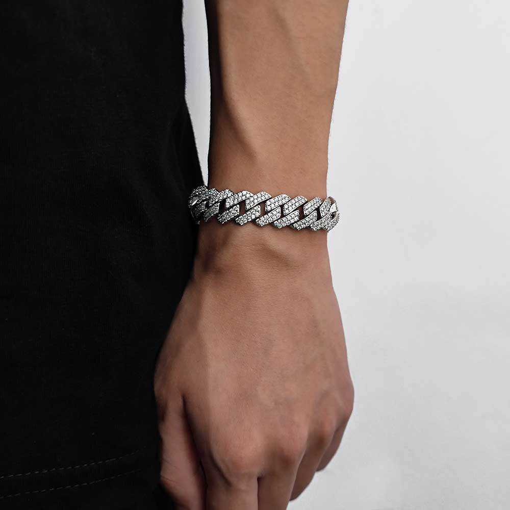Hip Hop Box Lock Cuban Bracelet High-End 15mm Vvs Moissanite Diamond Bright 925 Silver Full Ice Out Cuban Link Bracelet For Men