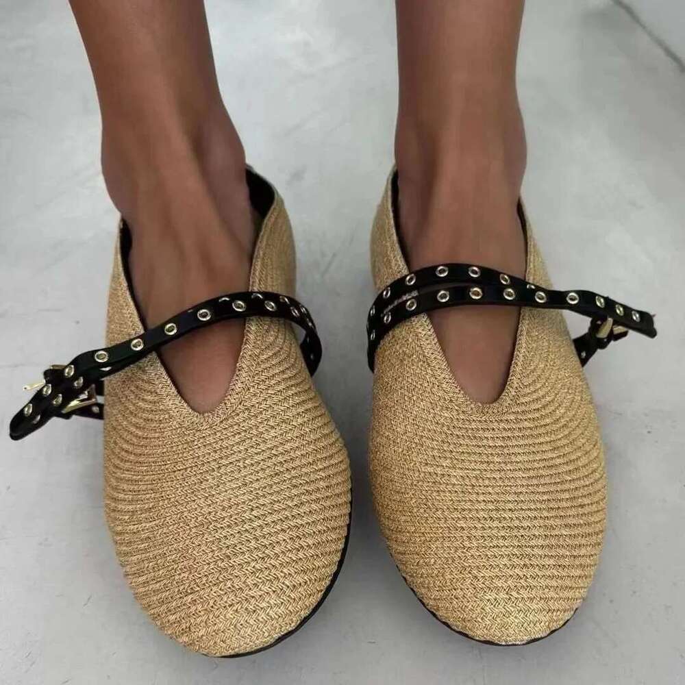 2024 Ladies Casual Comfort Ripped Lazy Shoes Female Womens Indoor Outdoor Beach Flat Slip On Summer Strap Loafers Straw