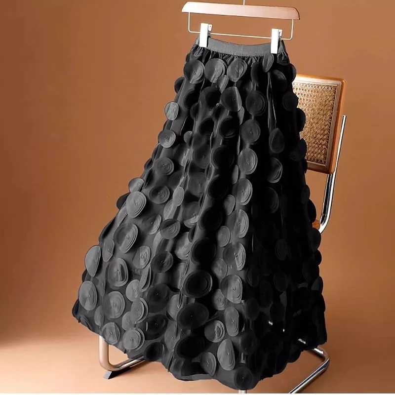 Skirts Tulle Skirt for Women 3D Polka Dot Elastic Waist Mesh Flowy A-Line Midi Skirts Wedding Halloween Party Costume Strtwear Y250314W5F5