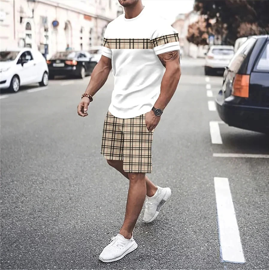 Summer Mens T-Shirts Sets Fashion Digital Printing Casual Sports breathable shorts set Oversized Clothing Mens Tees Beach Wear 250310