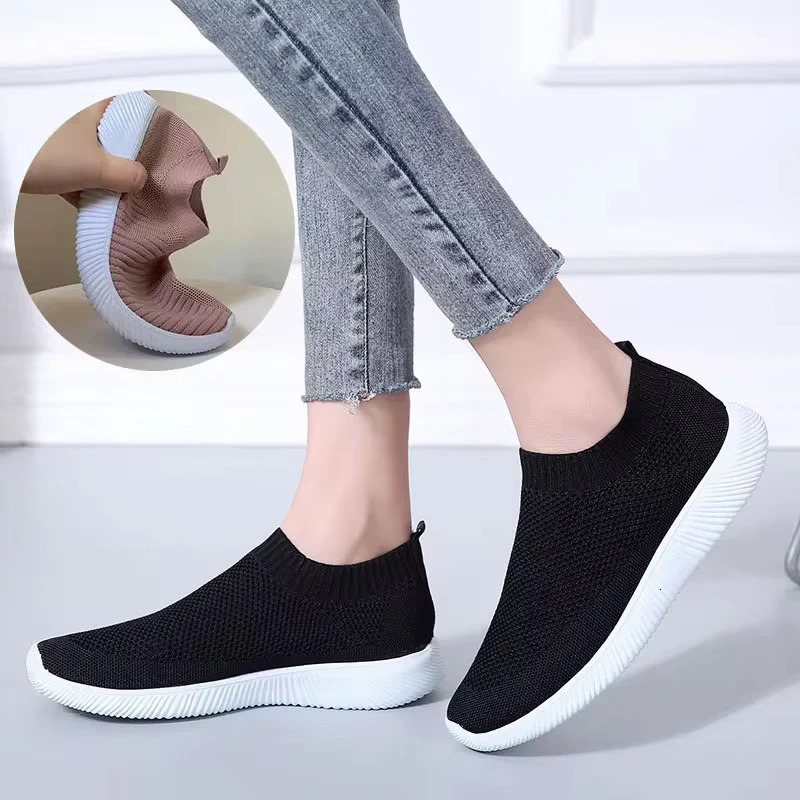Breathable Knitting Platform Sneakers Women Comfort Soft Sole Non-slip Sports Shoes Woman Light Flat Heel Casual Shoes Ladies 250314