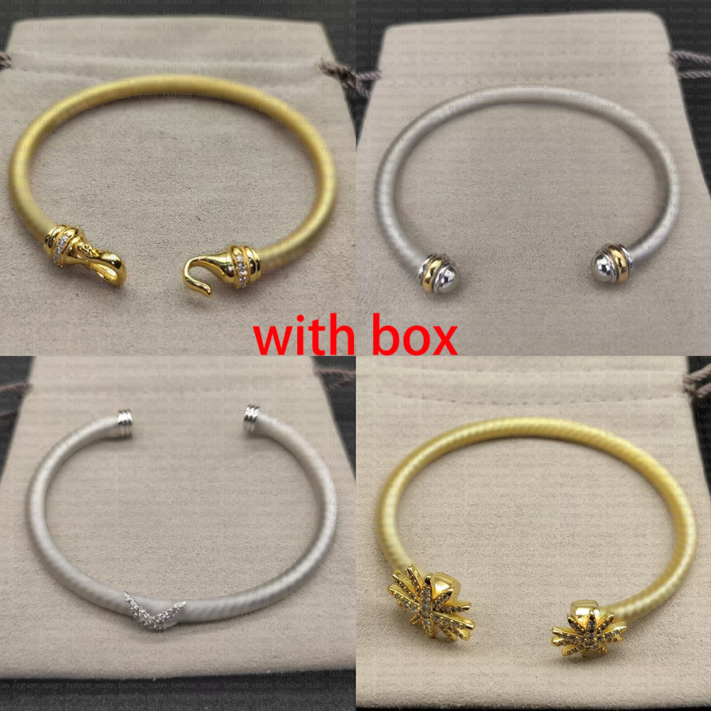 twisted wire bracelet armband cable bangle hook buckle head bracelets luxury designer for women men fashion jewelry gold silver pearl cross diamond jewelry with box