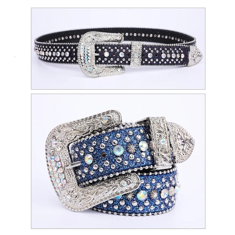 Rhinestones Belt Western Cowgirl Bling Studded Leather Crystal Diamond Belt for Jeans Men Women Fashion Accessory 250312