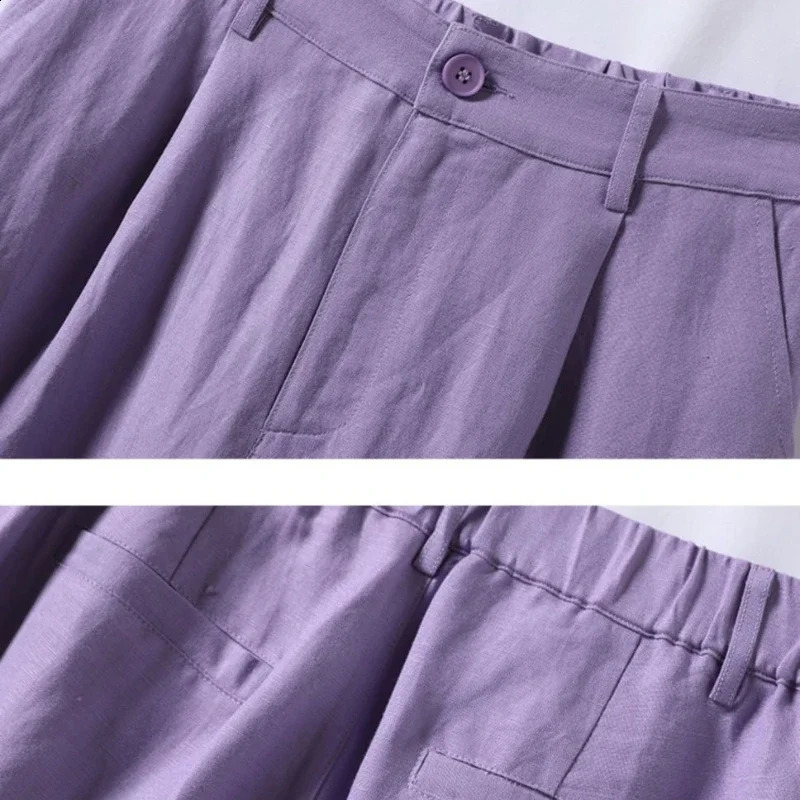 Cotton and Linen Shorts for Women Summer 2025 Loose High Waisted Wide Leg Pants Casual Versatile Solid Retro Straight Shorts 250313
