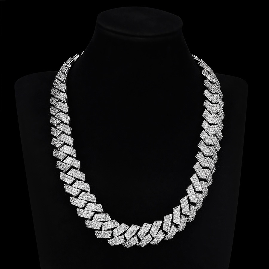 Hip Hop Rapper Mossanite Necklace Jewelry Vvs Sterg Sier 20mm Black Dia Moissanite Cuban k Chain