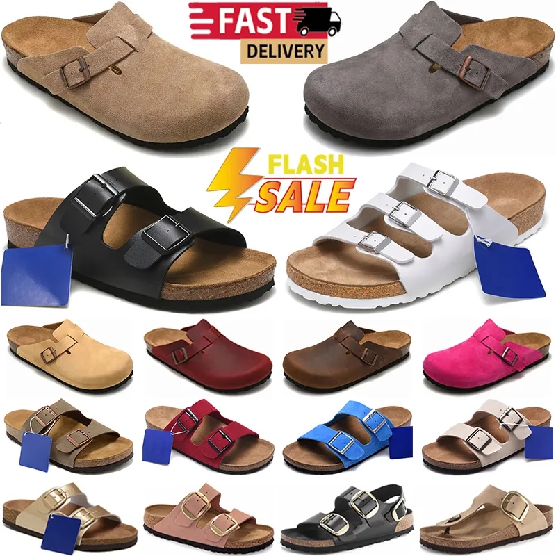 Designer cork slippers clogs footbed slides with suede leather upper breathable design flat sliders for women mens premium shoes