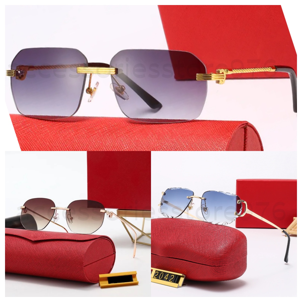 designer sunglasses women rimless buffalo horn glasses sunglasses for women Luxury Rectangular Goggles Multicolor fashion frames sunglass Wholesale With box