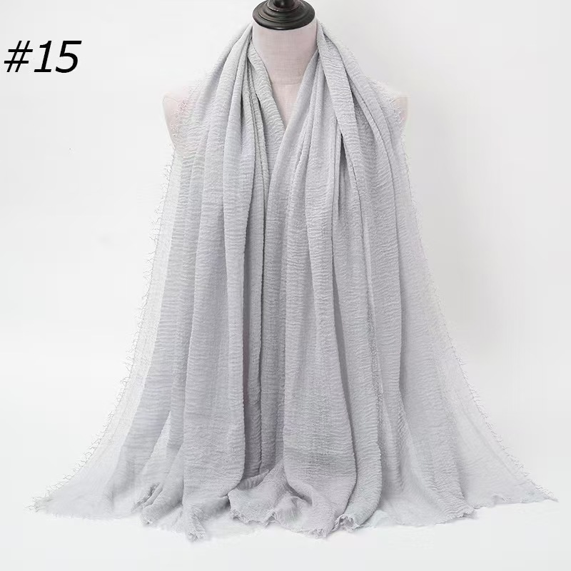T284 new style pleated monochrome scarf with fur edge solid color cotton and linen female headscarf ethnic style shawl scarf