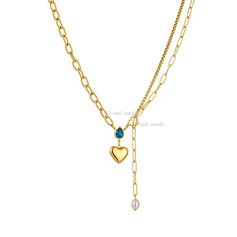 18k Gold Love Heart Pendant Necklace Designer Crystal Water Drop Gold Chain Stacking Necklaces Cuff Woman Fashion Golden Jewelry
