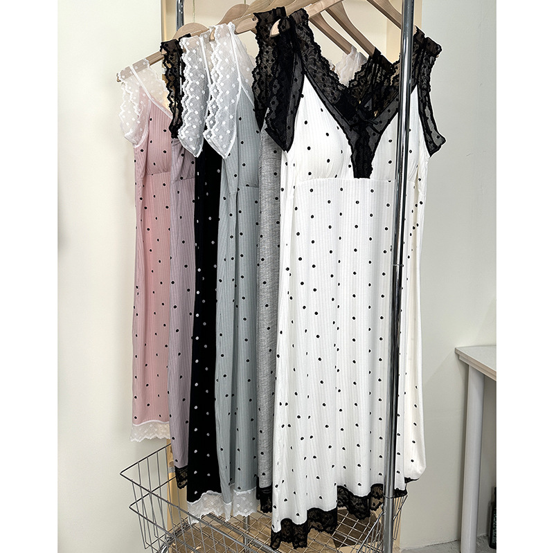 B777-Summer women's suspender nightgown can go out home dress pajamas popular sweet polka dot lace