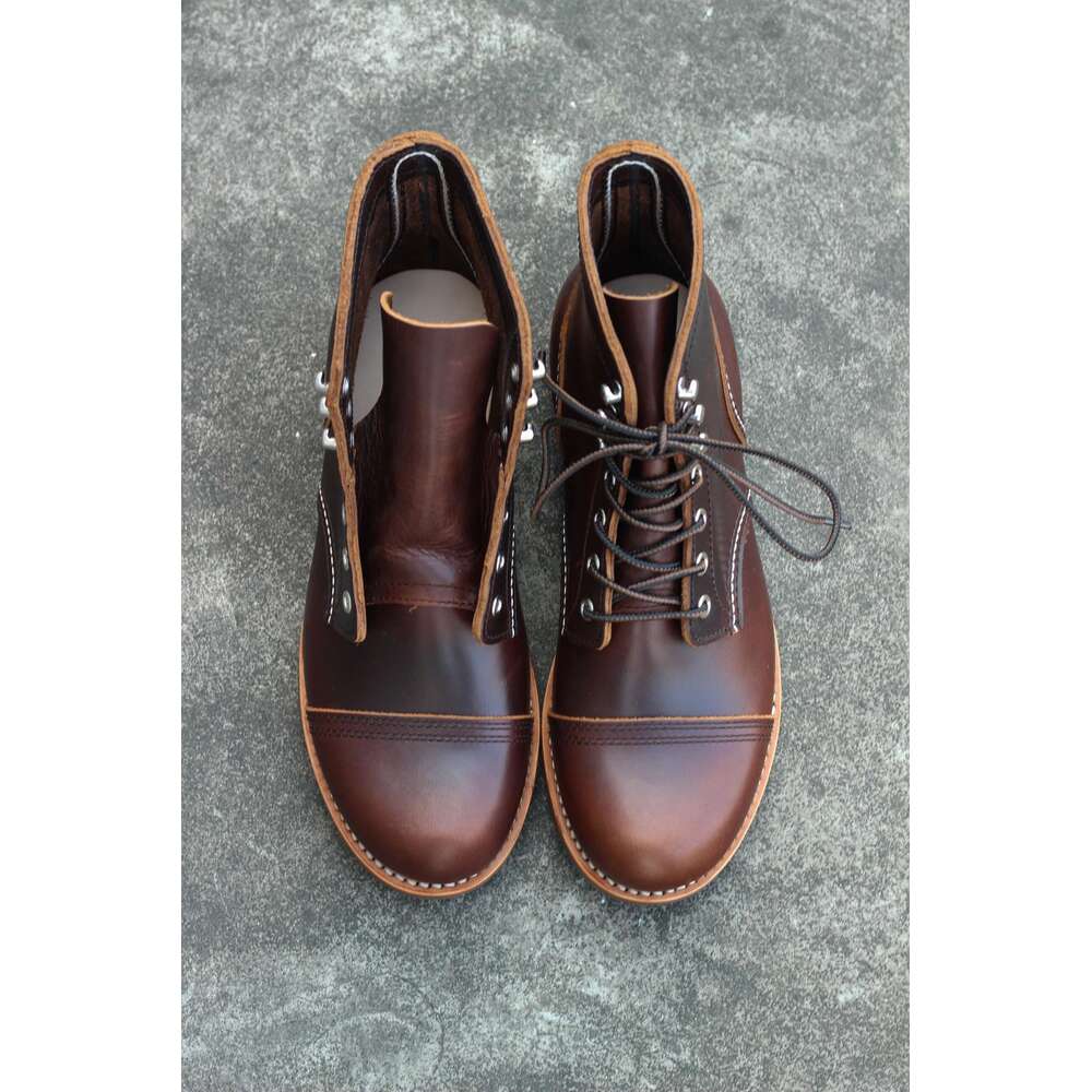 Durable Goodyear-Welted Motorcycle Red Heritage Boots Oil Genuine Leather 8111 Iron Ranger Boot For Men Cowhide Mid-Cut Shoes