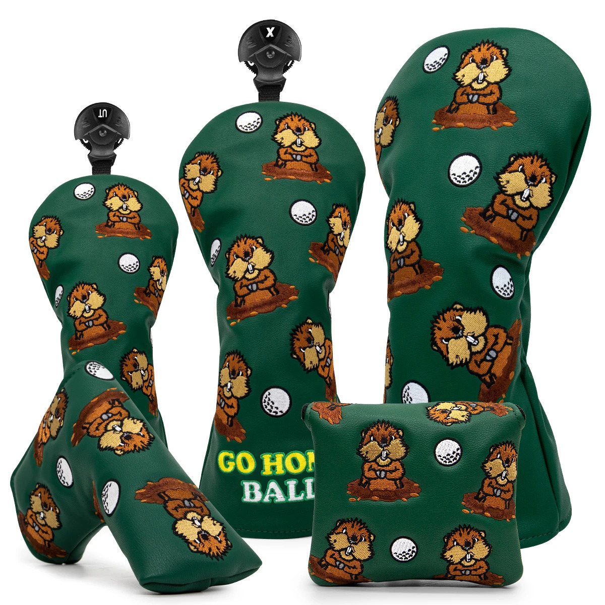 Green Leather Groundhog Golf Driver Fairway Wood HybridUT Headcover Club Head Cover High Quality Embroidery 250314