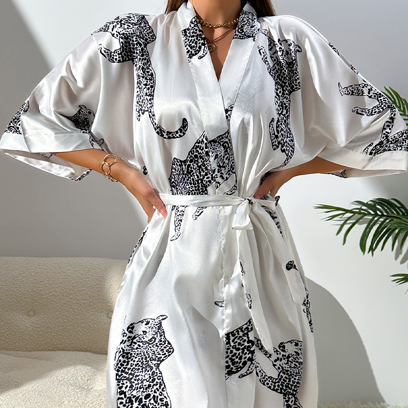 Chic Imitation Silk Tied Bathrobe & Cardigan Combo - Comfortable Ladies Sleepwear