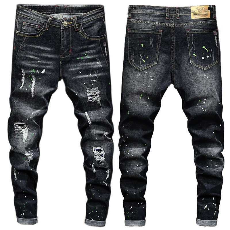 Black Jeans Men Streetwear Cargo Pants Men Jean Homme Slim Baggy Mens Jeans Denim Trousers For Men Korean Fashion Men ClothesT250314
