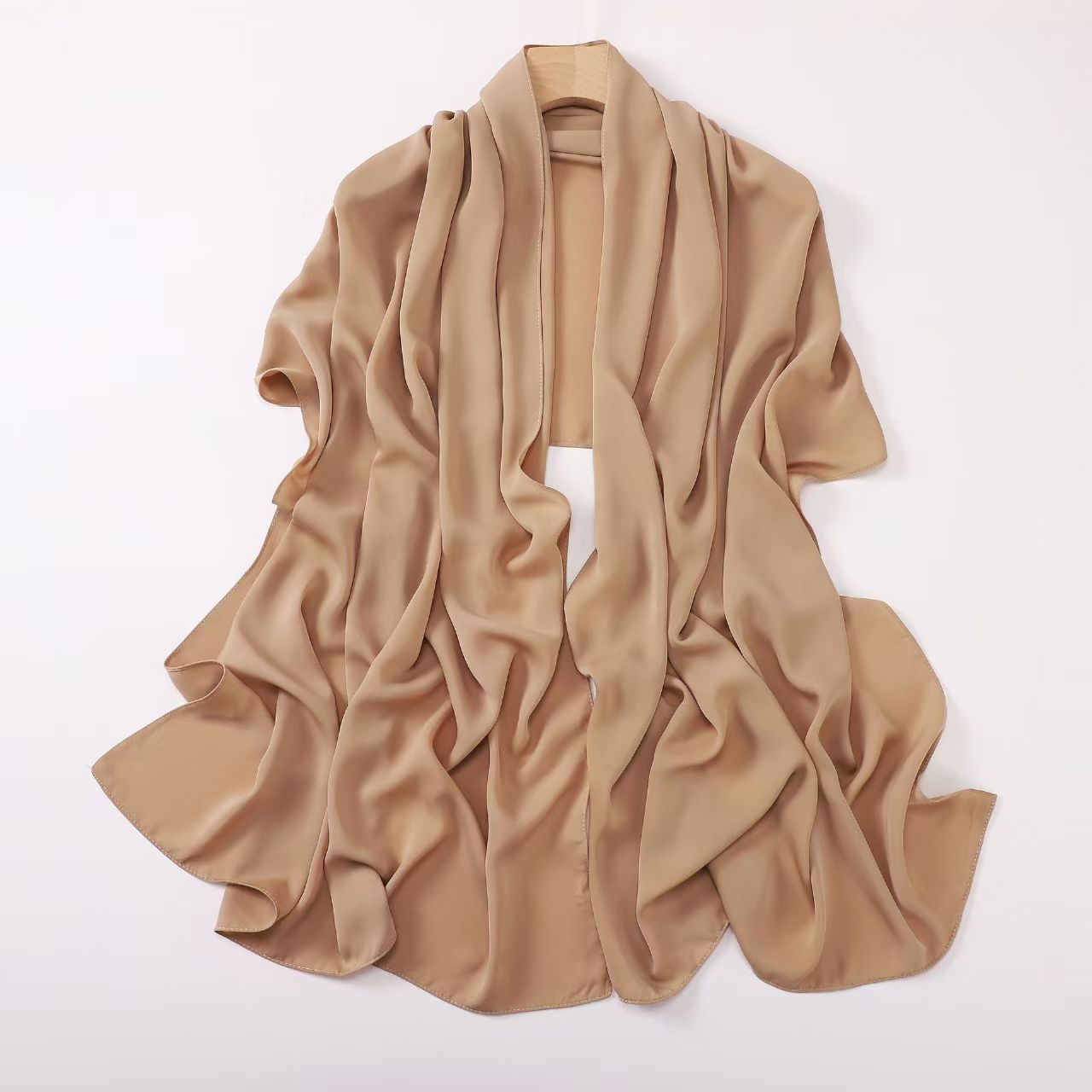 T286 solid color scarf long silk broken card silk long scarf Hui ethnic scarf Malay Indonesia Middle East headscarf is not easy to wrinkle