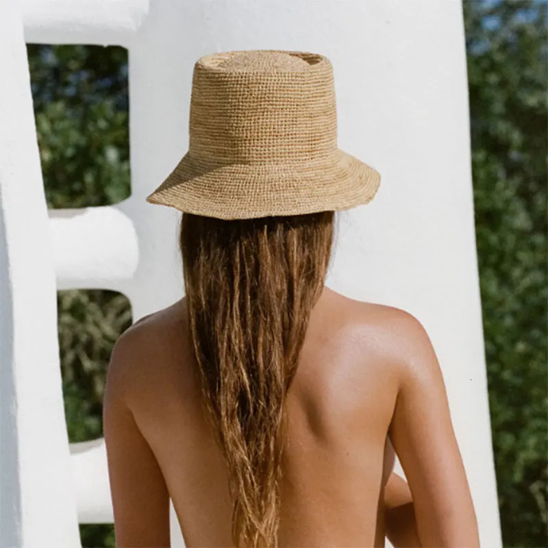 Summer Natural Raffia Small Brim Raffia Straw Hats For Women Simple Bucket Cap Men Fishermen The Inca Bucket Hat Boater Cap 250314