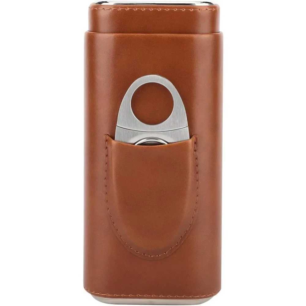 Cigar box portable cigar box cigar holder leather cigar box cedar wood lining with cutterC250314