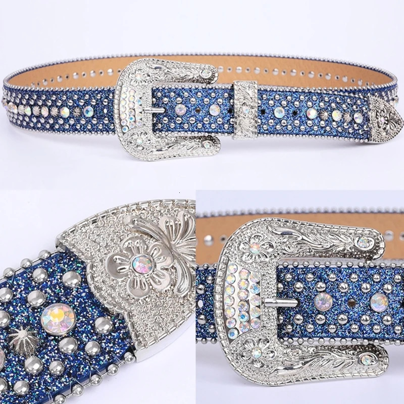 Rhinestones Belt Western Cowgirl Bling Studded Leather Crystal Diamond Belt for Jeans Men Women Fashion Accessory 250312