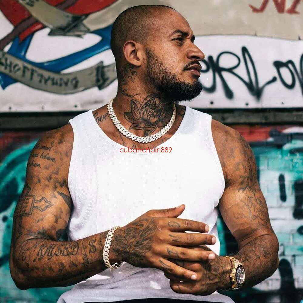 14MM wide 2 rows dia necklace designer for men high quality cuban k rock rapper hip hop gold plated stainless steel jewelry moissanite chain