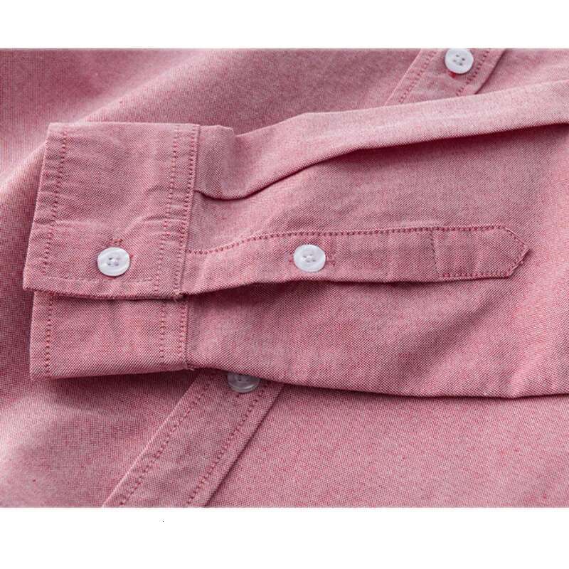 2024 Spring Pink Shirts For Men Casual Slim Fit 100% Cotton Oxford Long Sleeve Shirt Men's Vintage Clothes