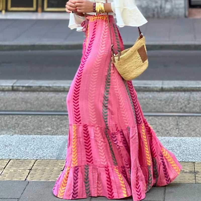 Skirts Womens Elegant High Waist Beach Party Skirts 2025 Spring Summer Casual Loose Maxi Skirt Vintage Patterned Print Boho Long Skirts Y250314DRR2