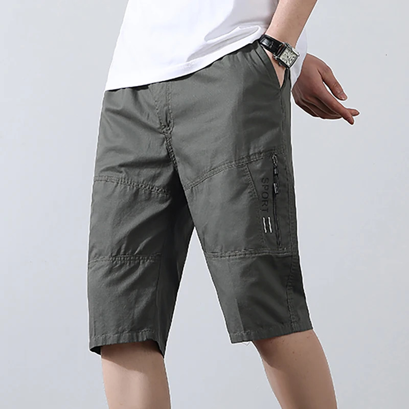 Male Cargo Pants Knee Shorts Classic Summer Shorts Multiple Pockets Large Size Cotton Half Pants Khaki Army Green Shorts 250314