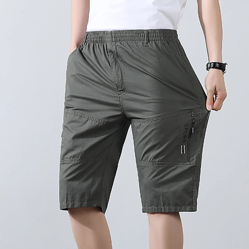 Male Cargo Pants Knee Shorts Classic Summer Shorts Multiple Pockets Large Size Cotton Half Pants Khaki Army Green Shorts 250314